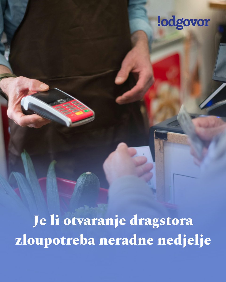 Zabrana rada trgovina nedjeljom na teritoriji Federacije Bosne i Hercegovine primjenjuje se duže od godinu dana. Ona ne važi za dragstore koji imaju radno vrijeme 24 sata. 
Link odgovor.ba/article/6508