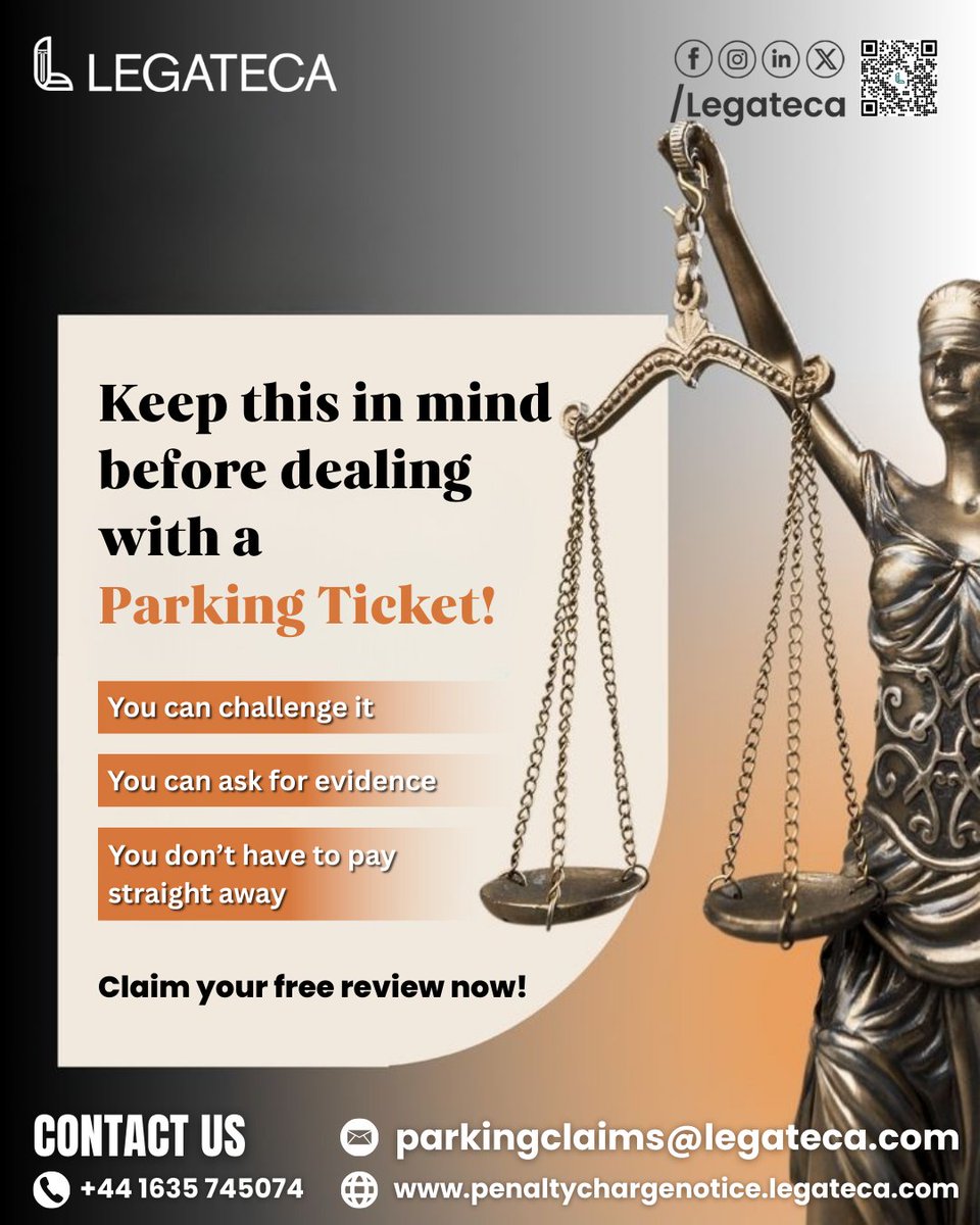 Before paying any parking ticket, remember your rights. You can challenge it, ask for evidence, and avoid rushed payments. Let Legateca review your case and guide you confidently.

Visit us at: penaltychargenotice.legateca.com

#legateca #ParkingTickets #KnowYourRights #LegalAdvice