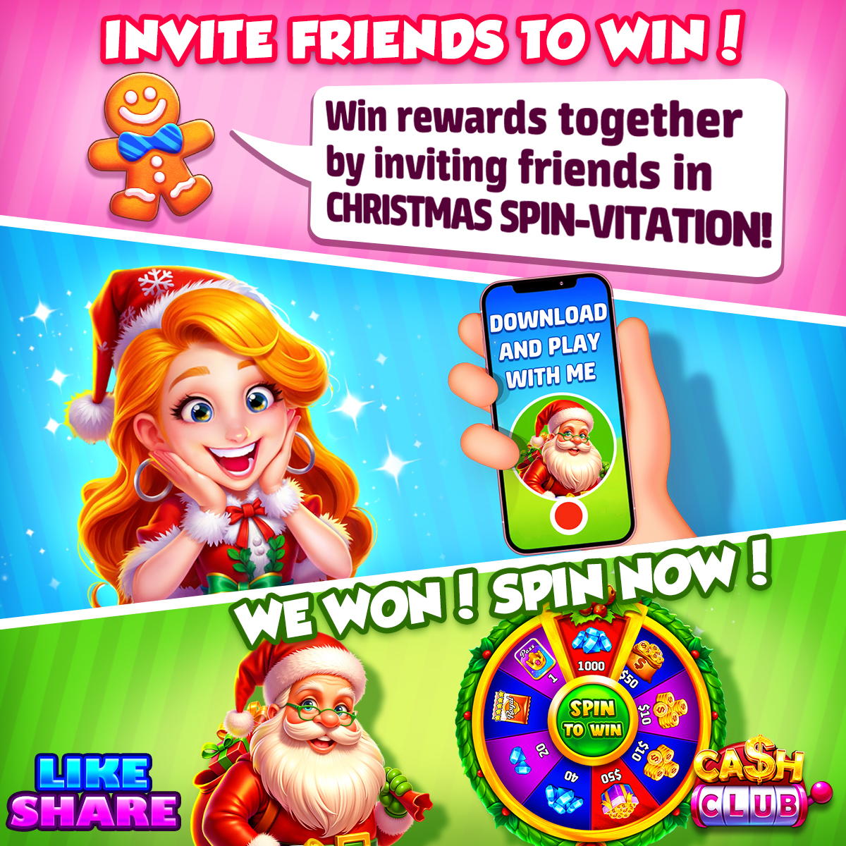 CashClubCasino's tweet photo. 🎄🎅 Share the Holiday Joy & WIN! 🎅🎄
🤝The holidays are better with friends, and so is winning! 🥳
👇Join the Christmas Spin-vitation event and get your FREE REWARDS today -->
https://t.co/lgfdEaJK3w
#CashClub #ChristmasFun #SlotEvent #FreeSlots #CasinoGames https://t.co/8OoTolzVHk