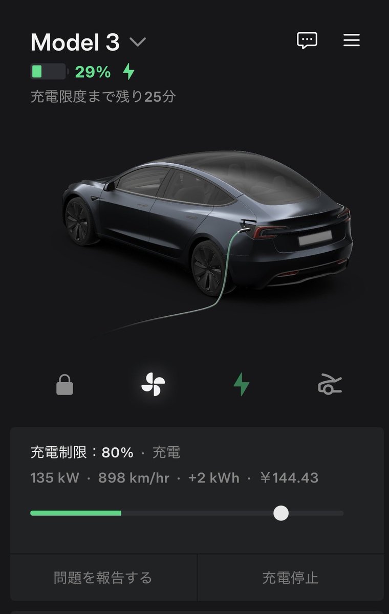 納車できた。充電30%しかないから、いきなり初スーパーチャージー