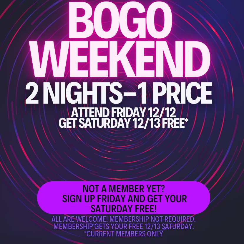 Friday = The Hook-Up Party.
 Show up Friday → Get Saturday FREE.
 One entry. Two nights. Double the mischief. 
See Website for Details!🔥
 #VelvetRopePDX