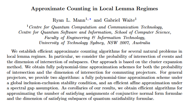 ryanlmann's tweet photo. I'm please to have finished this paper on approximate counting in local lemma regimes with Gabe Waite (@quantum_beef) https://t.co/TC6ROhRoX2 https://t.co/hqXEjd1mlP