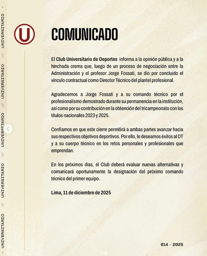Dream_Fachero's tweet photo. OFICIAL
FOSSATI SE VA DE LA U https://t.co/0yoVfM8W5g