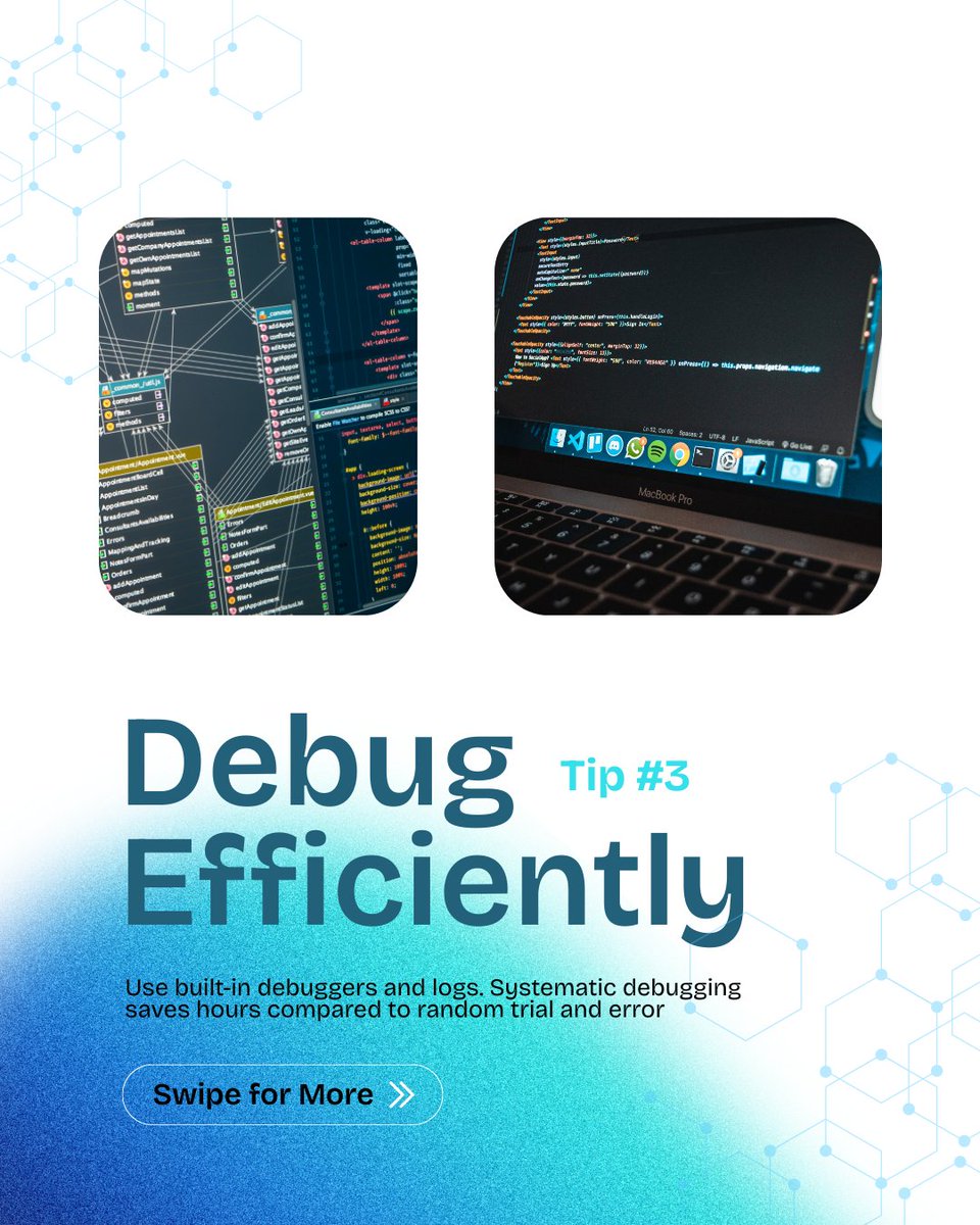 timbuchalka's tweet image. Swipe for some essential coding principles that every aspiring developer should master.  

Whether you are learning Python, Java, JavaScript, or C++, these principles apply across every language and every level.  
Start with one tip today. 
Implement it. 
Improve it. 
Continue.