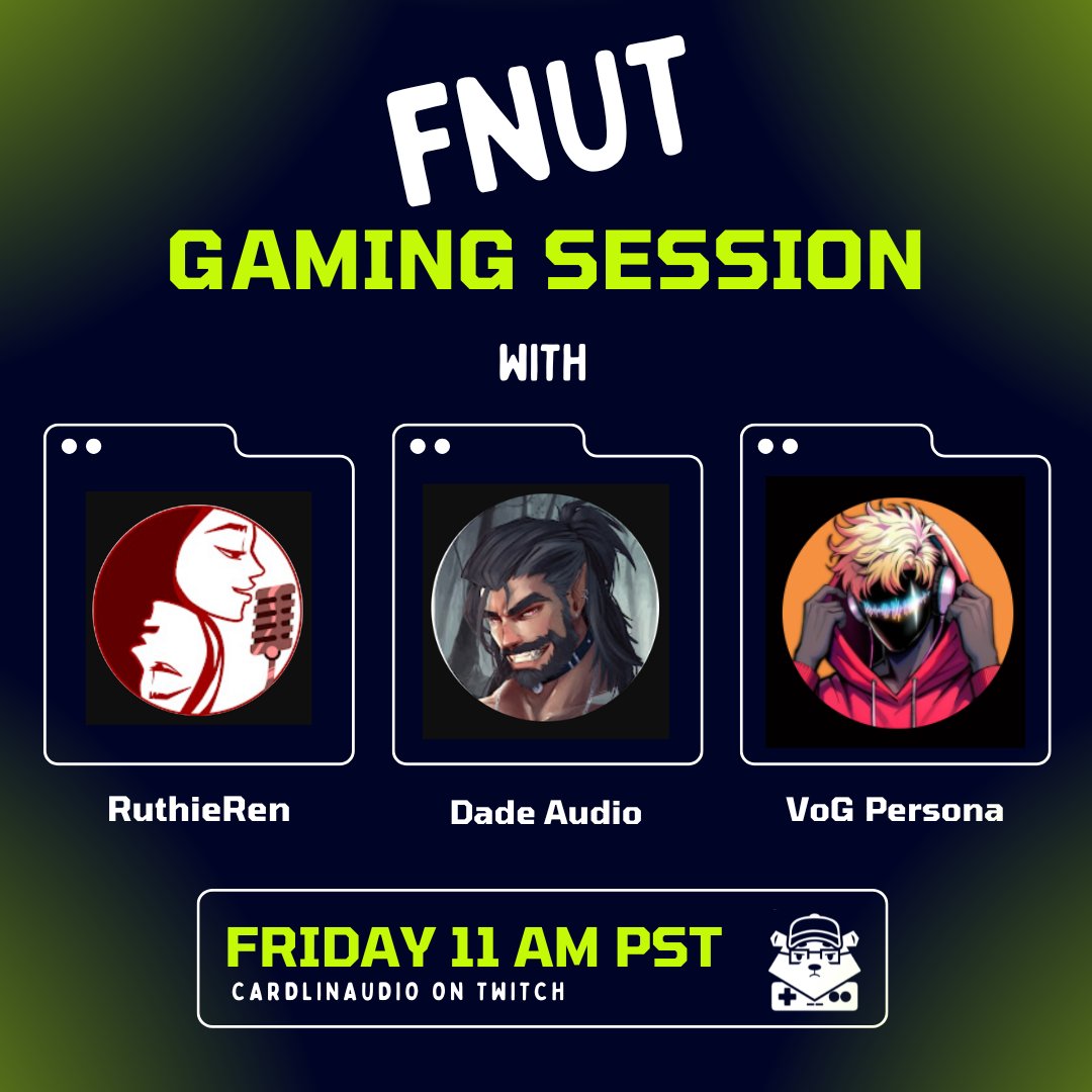 FNUT stream tomorrow! What game are we playing? ... we'll get back to you on that...
<a href="/theRuthieRen/">Ruthie Ren 🔞</a> <a href="/DadeAudio/">Dade</a> <a href="/VoGPersona/">VoG Persona</a>