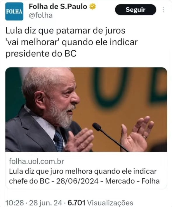 RafaelFontana's tweet photo. Só para lembrar, mais uma vez, que a Selic de Lula segue firme em 15%. https://t.co/arcEve84zJ