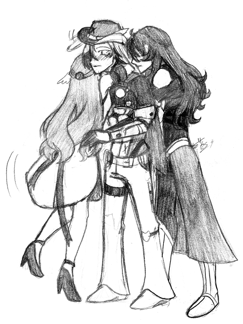 The_Kat_Warrior's tweet photo. Inspired by the amazing video that is "Dawn Again". Boothill's baes both missed him. Bastard worried them sick.

#HonkaiStaiRail #boothill #argenti #hsrrobin #robinhill #argentihill 

how the hell do you tag this polycule? https://t.co/q0xalm67T9