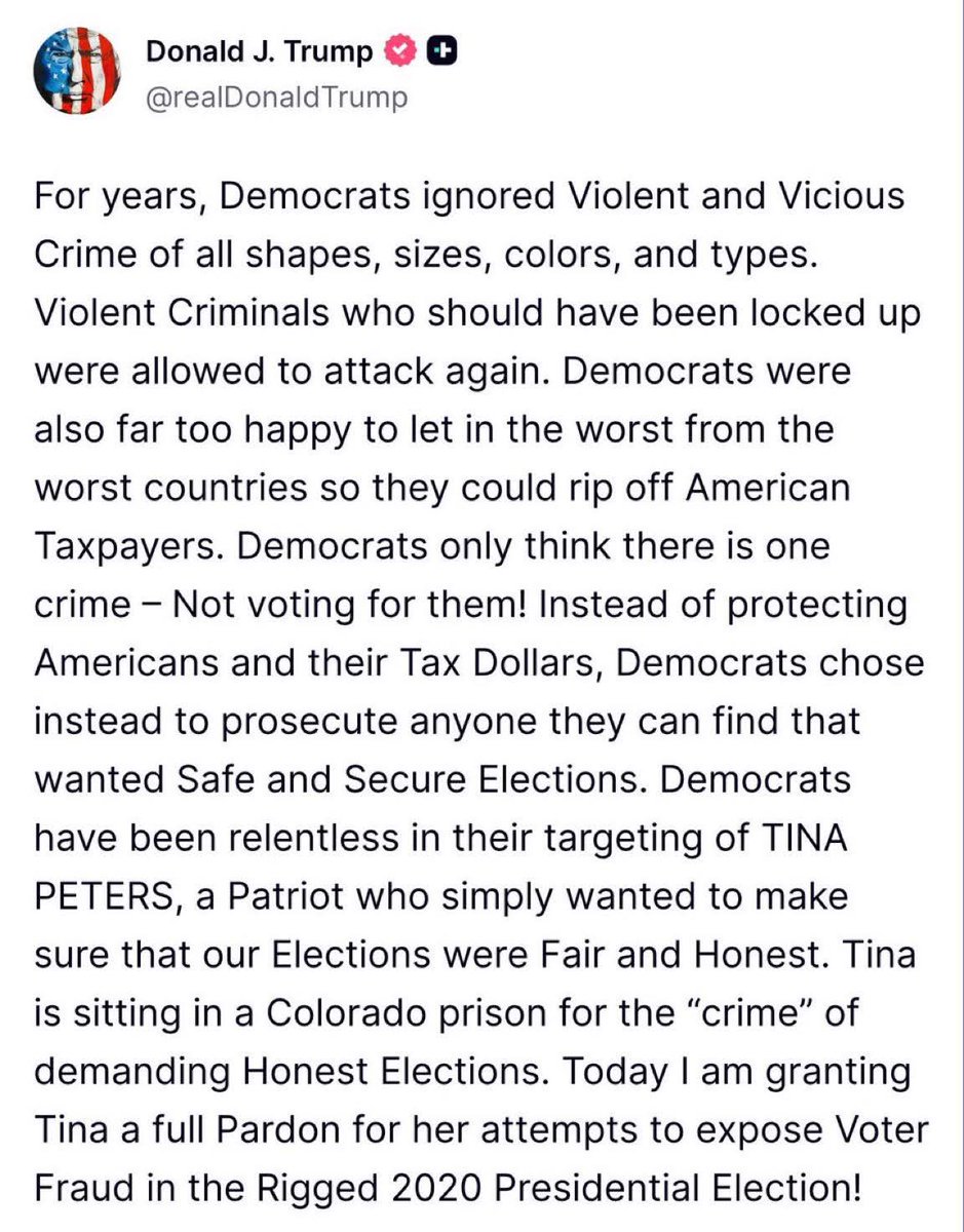 🇺🇲1st..Finally..Tina Peters is FREE..Great Job Trump...GOAT