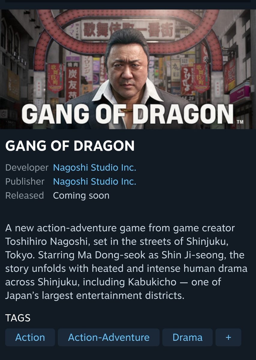 RyuNewsGotoku's tweet image. The Steam page for GANG OF DRAGON is up on Steam alongside a few gameplay screenshots

store.steampowered.com/app/4146000/GA…