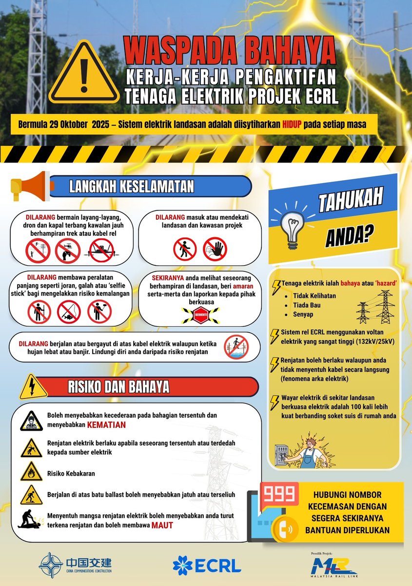 Kerja-kerja pengaktifan tenaga elektrik bagi Projek ECRL telah bermula.

Untuk maklumat lanjut: facebook.com/share/p/17Xo9s…