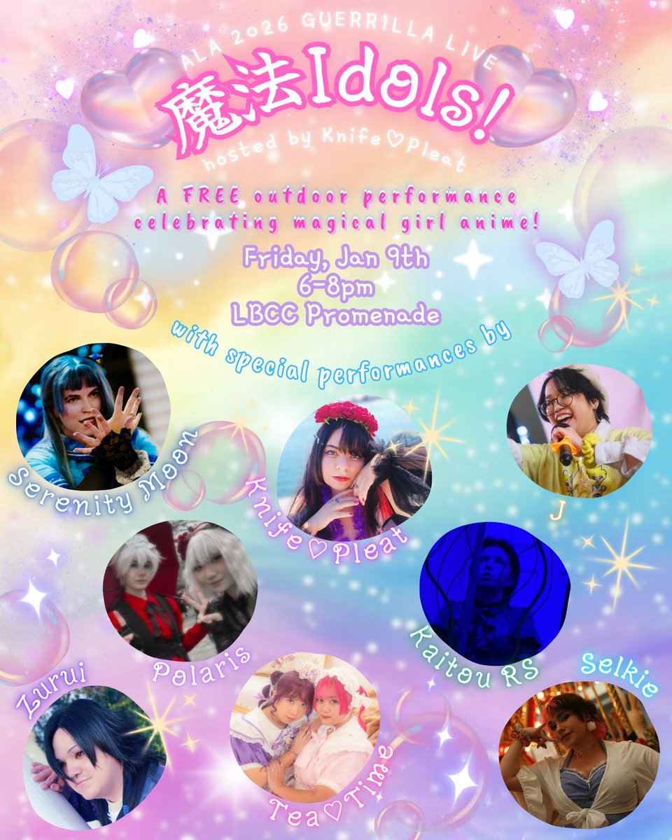 📢announcement 📢
✨️join us from 6-8pm on Friday, Day 2 of Anime Los Angeles for a FREE outdoor performance celebrating the everlasting spirit of magical girl anime!
💖featuring local idols such as Selkie, <a href="/teatime_idol/">Tea♡Time 『𝐌𝐲 𝐓𝐞𝐚 ♡ 𝐌𝐲 𝐓𝐢𝐦𝐞 now playing』</a>, Serenity Moon and more!
info➡️ mahouidols.carrd.co