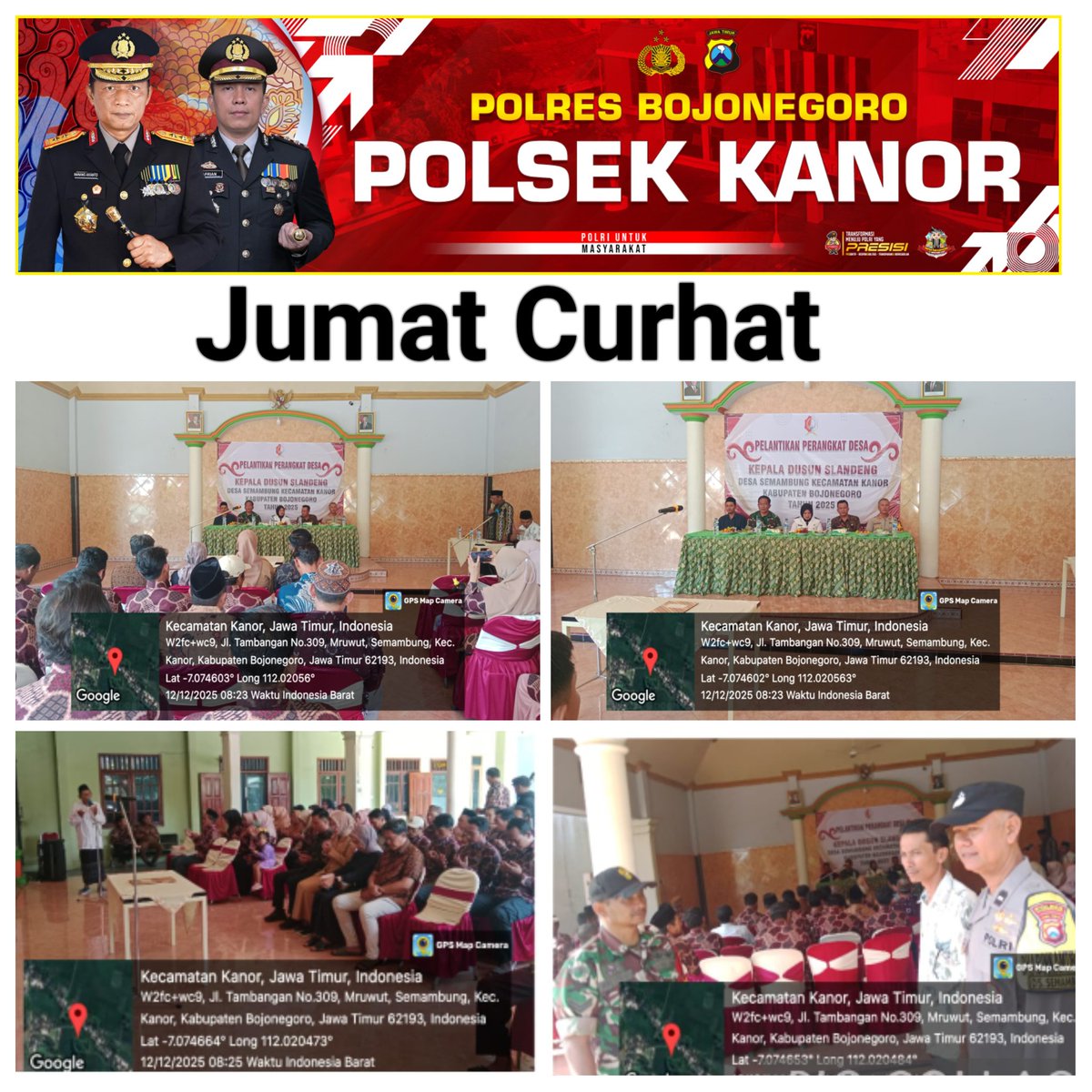 Kapolsek Kanor bersama bhabinkamtibmas Desa Semambung melaksanaka  cangkrukan dalam acara pelantikan Kepala dusun Slandeng Desa Semambung.

@divisihumaspolri
@humaspoldajatim
@ssdmpolri
@binmaspoldajatim

#PolriUntukMasyarakat
#PolriHadirBerbuatBermanfaat
#PresisiUntukIndonesia