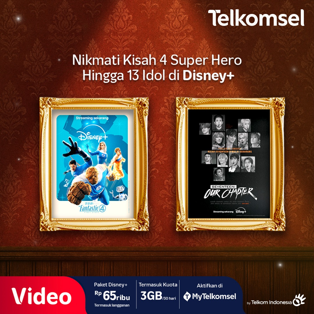 Dari dunia superhero sampai panggung K-pop, semuanya ada di Disney+! 

Saksikan keseruannya hanya di Disney+. Langganan cuma Rp65.000, sudah termasuk kuota 3GB + akses 30 hari penuh! Aktifkan via @MyTelkomsel atau tsel.id/disneyplus.