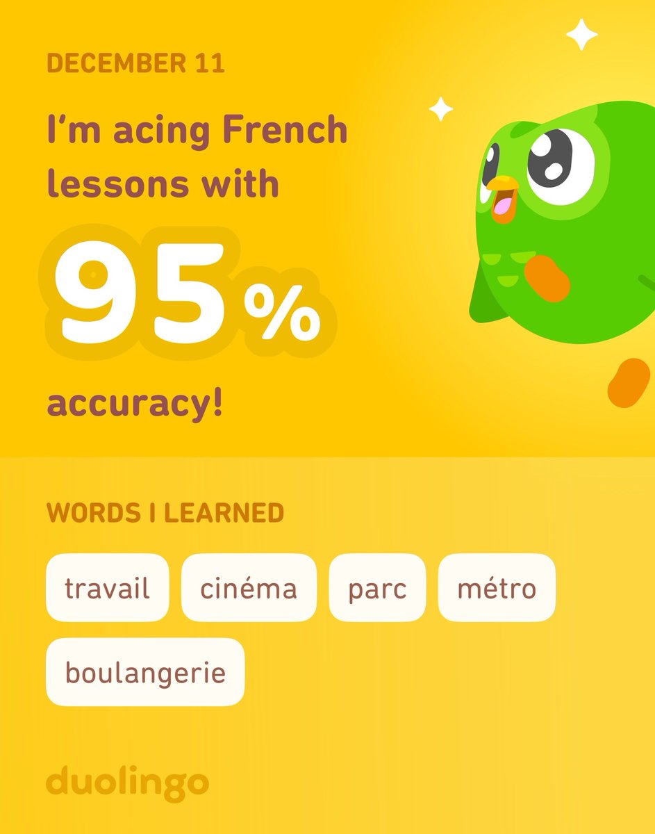 I’m learning French on Duolingo! It’s free, fun, and effective.