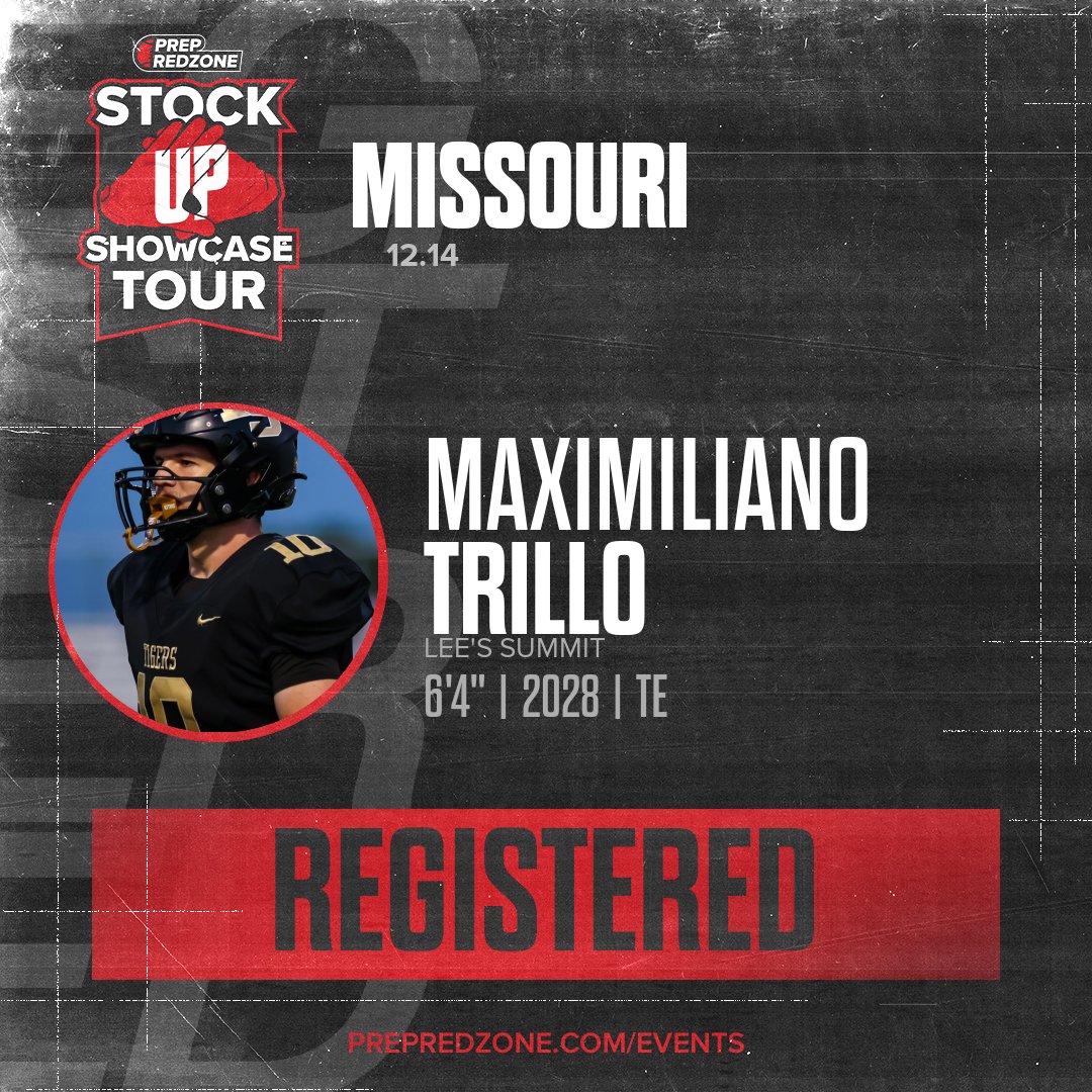 PrepRedzoneMO's tweet image. Welcome Class of 2028 Maximiliano Trillo of Lee's Summit to the @PrepRedzoneMO @PrepRedzoneKS Showcase on December 14th @ Griffon Indoor Sports Complex. 

🔥🏈 #PRZStockUpMOKS 🏈🔥

Register NOW! 👇  events.prepredzone.com/e/2128/registe…