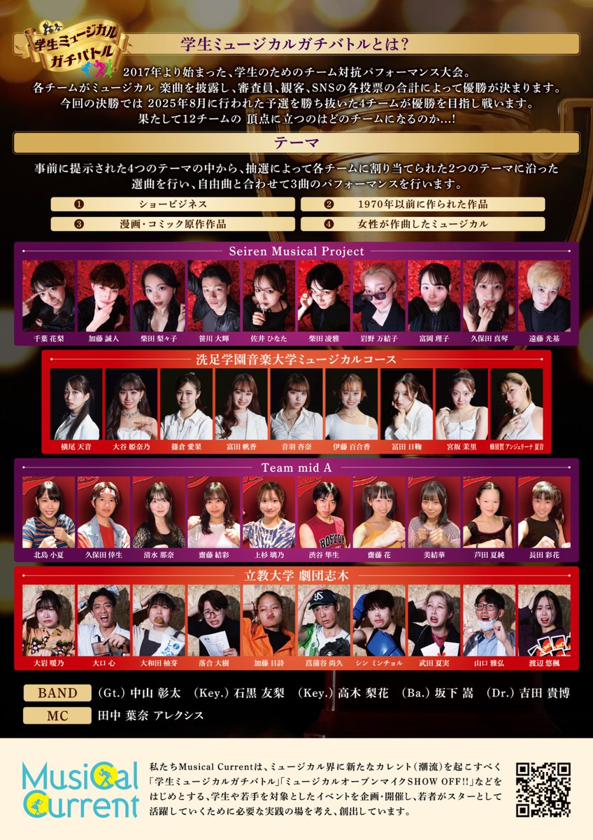 【S席先行チケット販売本日からスタート🏆】
2026年2月8日開催 #学生ミュージカルガチバトル 決勝大会

S席(1~3列目)の前方良席確実❣️
あなたの1票が応援チームの力になります✨️

本日14時より販売開始🎫
【チケットはこちら⬇️】
w.pia.jp/t/students-bat…

#ミュージカル甲子園