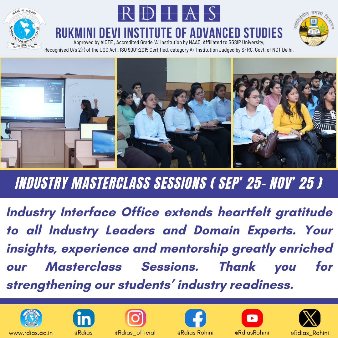 RDIAS_ROHINI's tweet photo. Knowledge grows when shared. RIIO’s Industry Masterclass Sessions brought real-world insights to students, sparking readiness and inspiration. Grateful to our industry experts!
#RDIAS #RIIO #IndustryMasterClass #ExperientialLearning #LearningWithLeaders #IndustryAcademiaConnect https://t.co/qEauyc6VoW