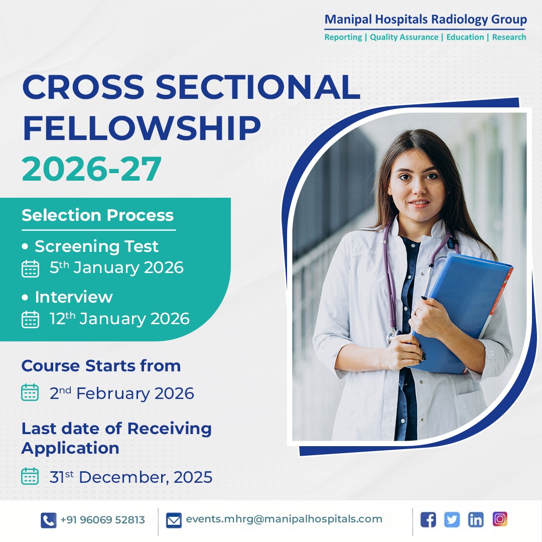 ManipalMhrg's tweet image. Unlock Your Potential! Upgrade your Cross-Sectional reporting skills with our 12 months comprehensive In-Person Training.
Share your CV at events.mhrg@manipalhospitals.com
For more Details visit - bit.ly/4p8Xl5T
#CSF #Fellowship2026 #RadiologyEducation #OnsiteFellowship