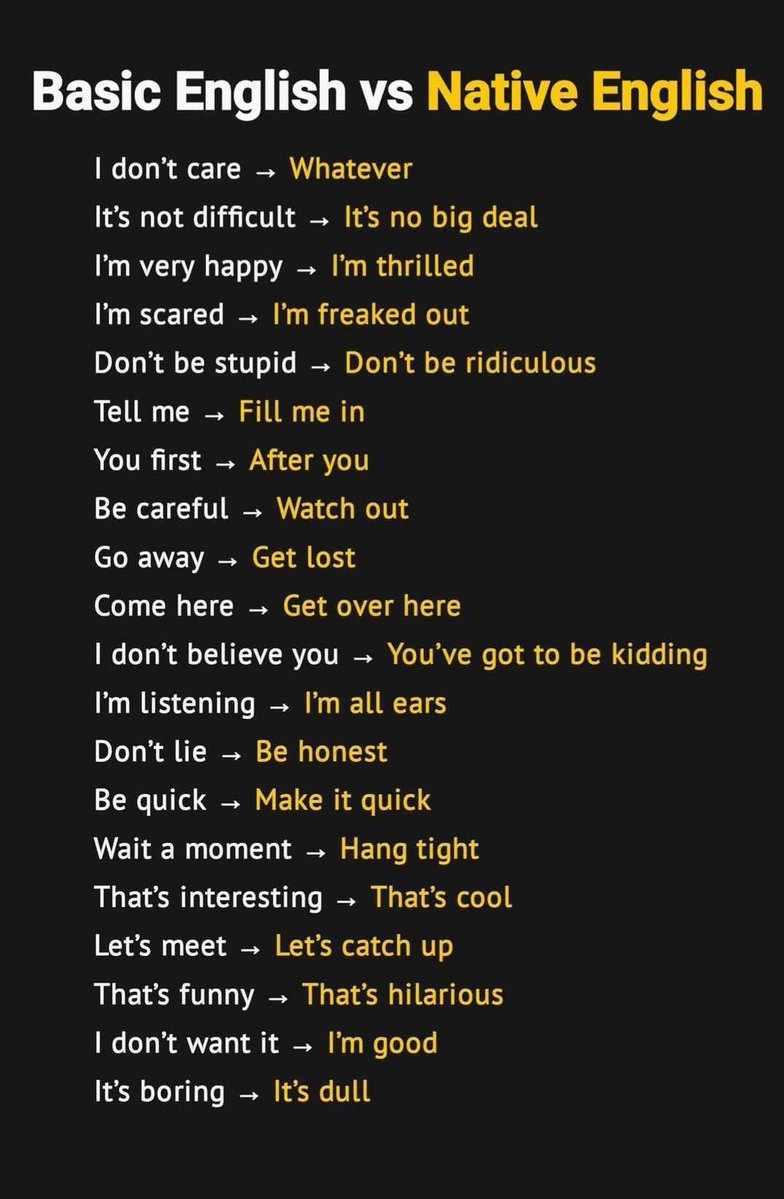 knowiiiedge's tweet photo. Basic English vs native english https://t.co/5WDiDlVj0u