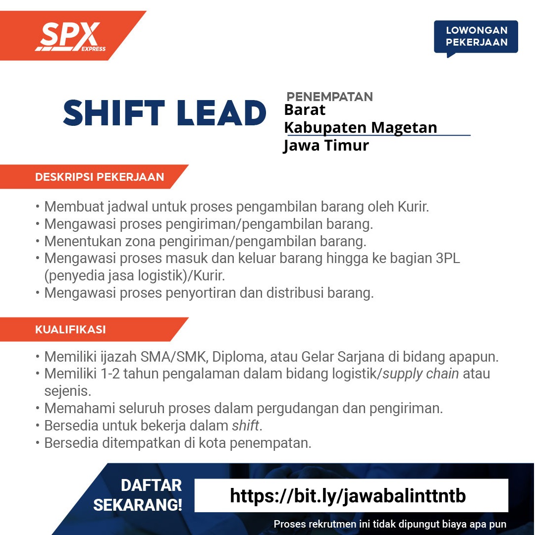iceopennetworkk's tweet image. OKER – SPX EXPRESS 

Daftar di sini:
🔗 bit.ly/jawabalinttntb
📱 0819-5854-4925
Hanya kandidat terpilih yang akan dihubungi.
#Shopee #SPXExpress #LifeAtShopee #Logistic #3PL #Loker