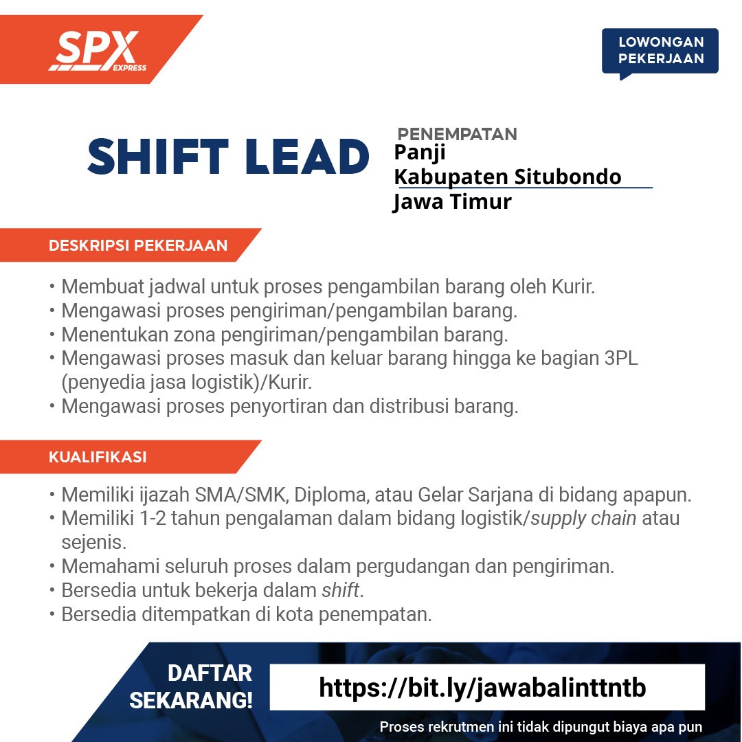 iceopennetworkk's tweet image. OKER – SPX EXPRESS 

Daftar di sini:
🔗 bit.ly/jawabalinttntb
📱 0819-5854-4925
Hanya kandidat terpilih yang akan dihubungi.
#Shopee #SPXExpress #LifeAtShopee #Logistic #3PL #Loker