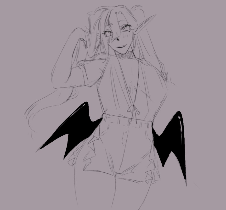 Pretty woman with bat wings swipes hair liked hair commercial and smiles at camera