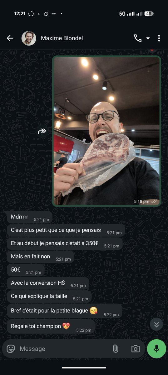 get yourself friends that send you cote de boeuf from the other side of the world

<a href="/BlondelMaxime/">Blondy</a> ♥️🫶🏻