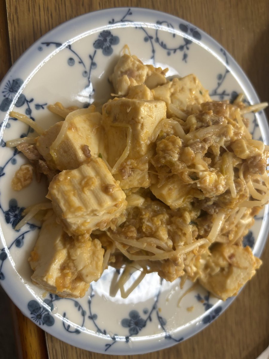 tetsuy121's tweet photo. 麻婆豆腐、豆腐、ミンチ、もやしで、炒めました。 https://t.co/3l5gpiECw9