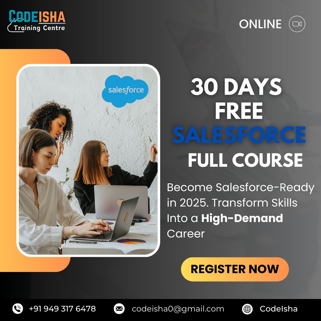 shivayadav2322's tweet photo. CodeIsha is offering a comprehensive Salesforce course covering Admin, Developer, and Integration, along with resume preparation, placement assistance, and a course completion certificate.

 Grab this opportunity—apply now!

#codeishatraining #codeishatrainingcentre #codeishaofficial #salesforcecareer #salesforce #salesforcetraining #salesforcefresher #SalesforceDeveloper #salesforcecourse