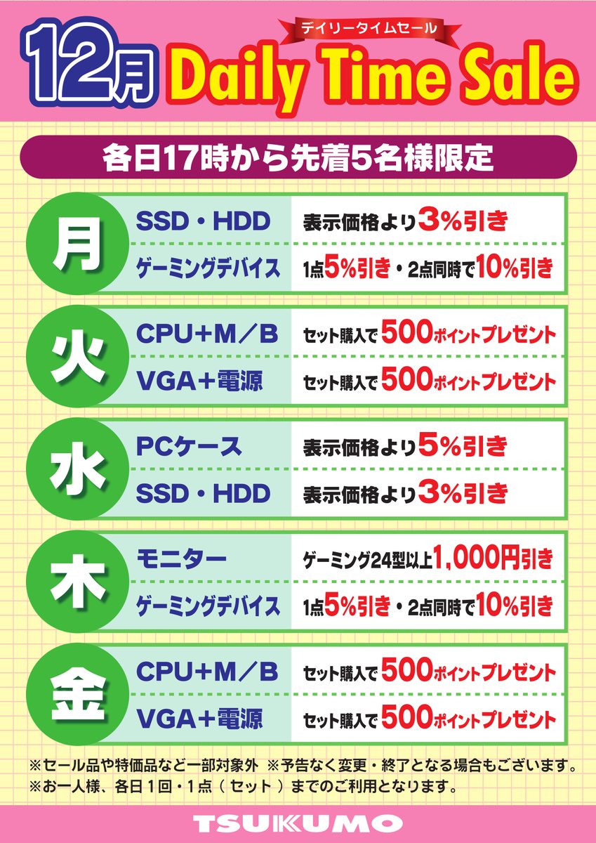 デイリータイムセール実施中！🎉 本日金曜日は 『CPU+M/B 同時購入で