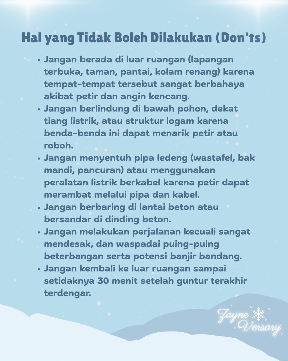 zayneversary's tweet photo. Litte Jasmines❄️

Inspired by Zayne’s steady composure and unwavering care, we’ve gathered a simple guide of essential Dos and Don’ts to help you navigate the severe weather ahead.

Your safety will always matter more than anything else🩵

#ZayneVersary #Zayne #黎深 #이서언 #レイ https://t.co/Pbs8rdviMk