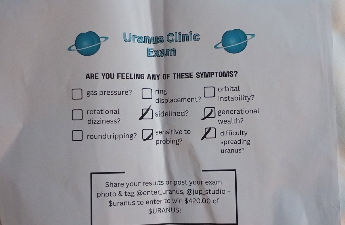 My <a href="/Enter_Uranus/">Uranus</a> clinic test result just came.

Looks good.

<a href="/jup_studio/">Jup Studio</a> $URANUS
