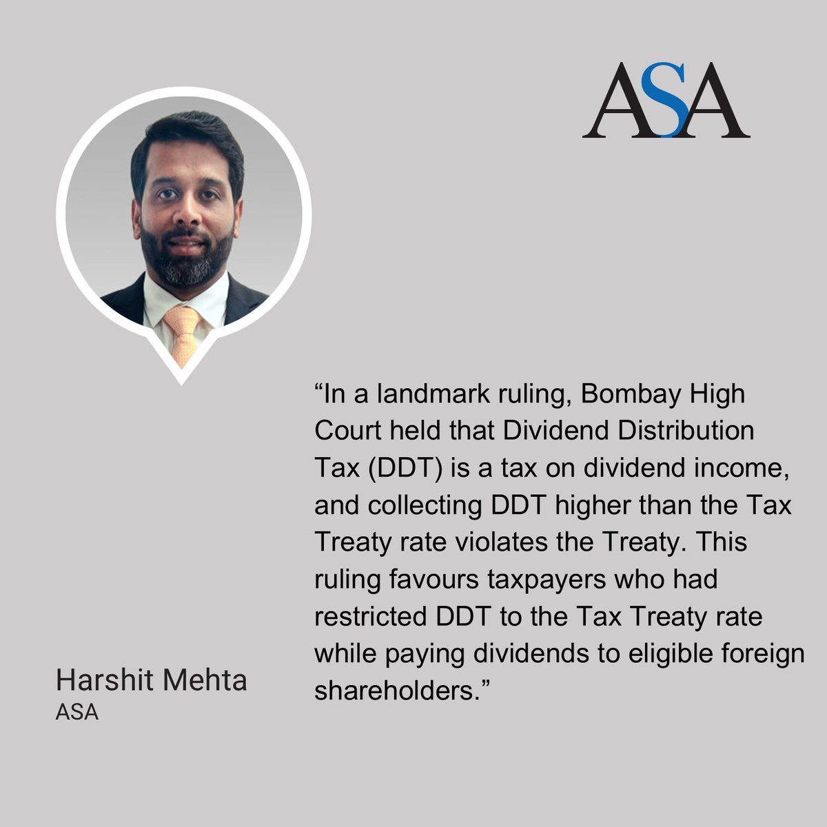 ASA_cci's tweet photo. Harshit Mehta, ASA, on a Bombay High Court ruling reinforcing treaty-based treatment of dividend taxation for foreign shareholders.
 
#InternationalTax #TaxTreaty #DividendTax https://t.co/iZb0K9JyWX