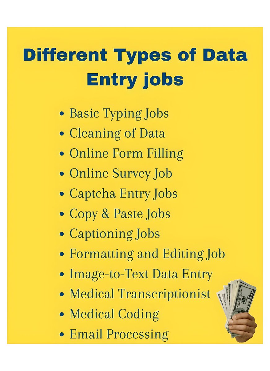 info_with_ai's tweet image. 57 Websites that&apos;ll pay you $100/hr for data entry jobs.

I have prepared a list of 57 Websites that&apos;ll pay you $100/hr for data entry.

jobs With Just a Smartphone or Laptop and Internet.

For absolutely FREE.

Just:

1. Follow Me @info_with_ai
2. Like and Rt
3. Comment &quot;Data&quot;