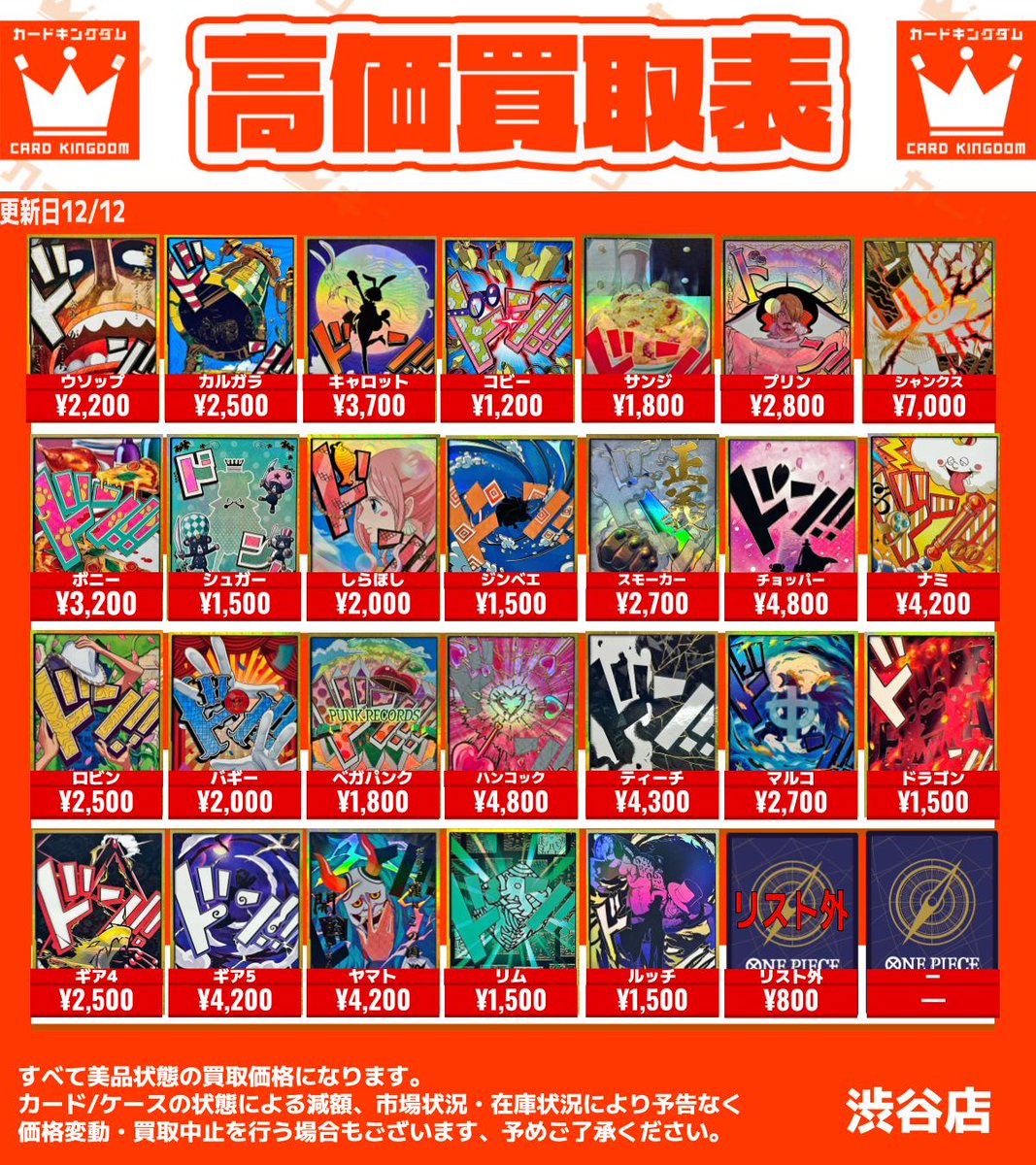 ワンピカード 買取情報】 各種【金ドン カード】(PRB01・PRB02)の 買取