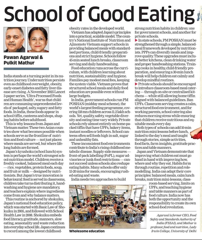 Cofti_india's tweet photo. Important piece by  @Pawan_Connect &amp; Pulkit Mathur on how India’s schools can become the frontline of nutrition reform.
A strong case for making nutrition literacy a part of everyday schooling.
#SchoolNutrition #ChildNutrition #PMPoshan #NutritionEducation #FoodSystems https://t.co/195kd4TJr2