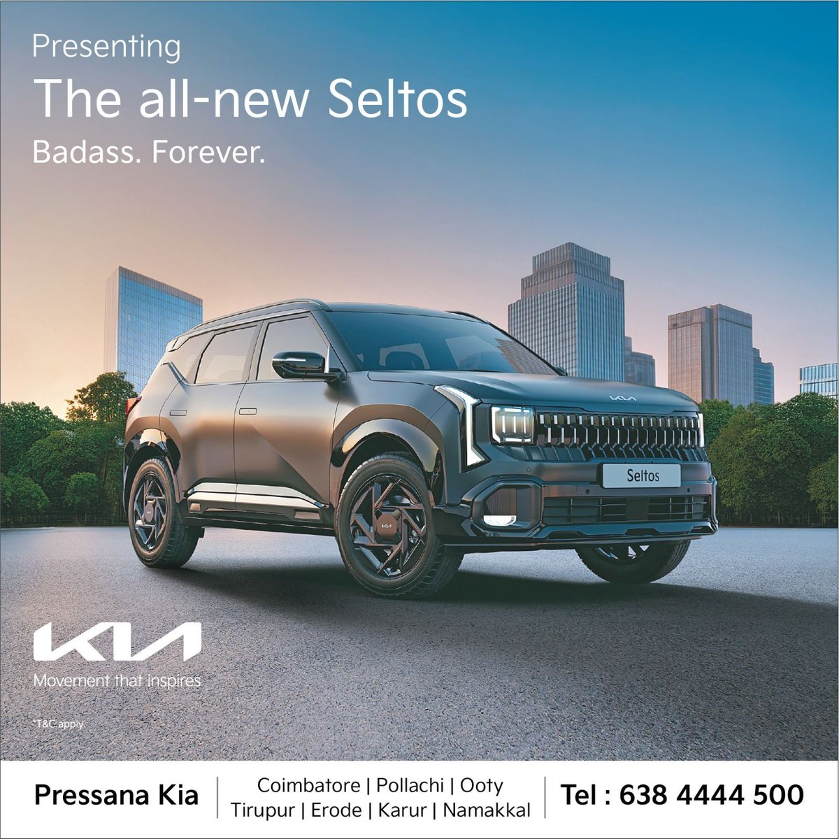 pressanakia's tweet photo. When the road needs a hero, a badass shows up.
Introducing the all-new Seltos — sharp, powerful and impossi#DriveWithPride 

#PressanaKiaCoimbatore #PressanaKiaPollachi #PressanaKiaOoty #PressanaKiaTirupur #PressanaKiaAvinashi #PressanaKiaErode #PressanaKiaKarur https://t.co/m2gpQFYfK9