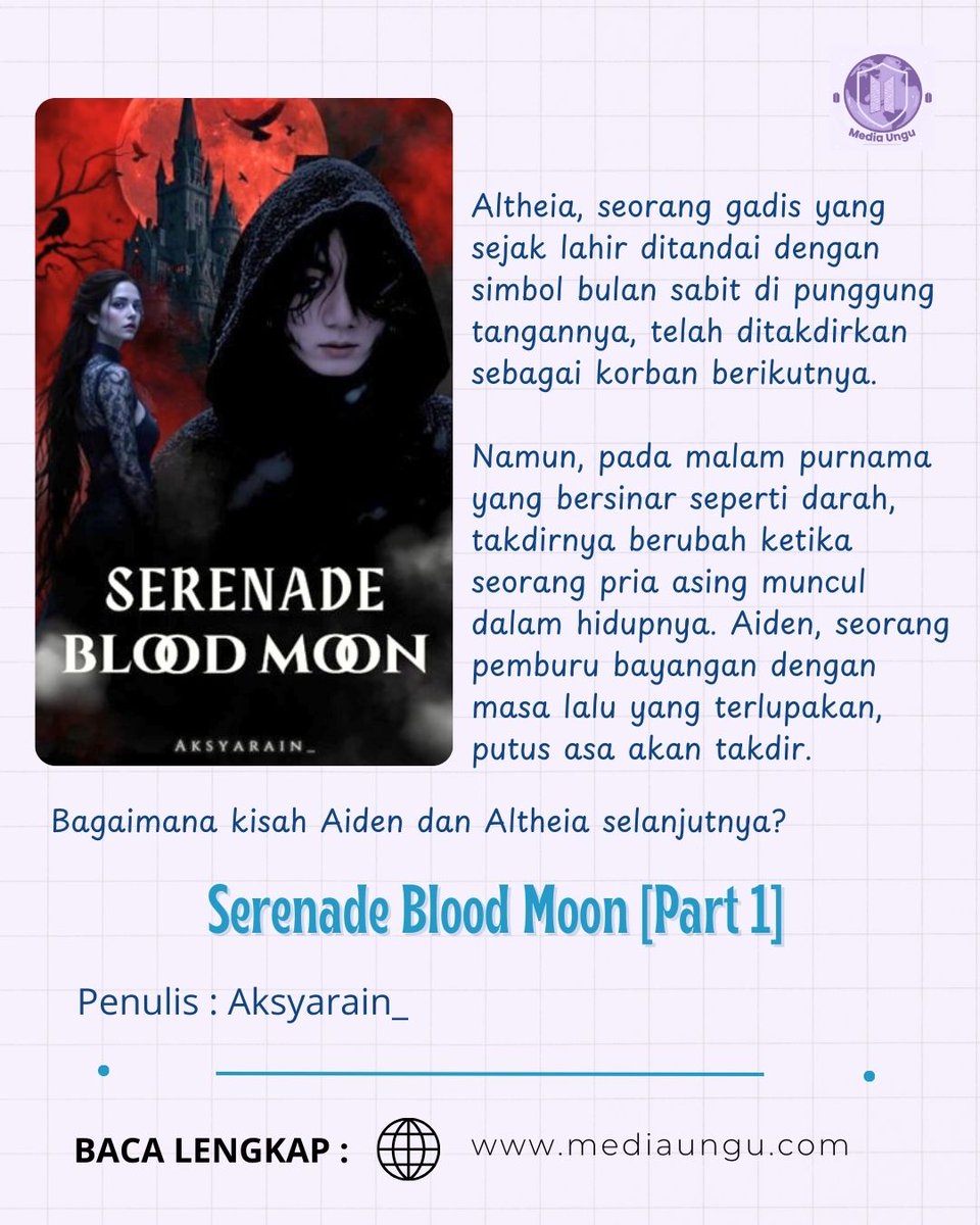 Cerita "Serenade Blood Moon" karya kak Aksyarain <a href="/Aksyarain_/">Aksyarain_🦋</a> part 1 sudah terbit lho!!
Ada Jungkook sebagai Aiden, menjadi main character utama pria. Penasaran?
Baca cerita lengkapnya di : mediaungu.com