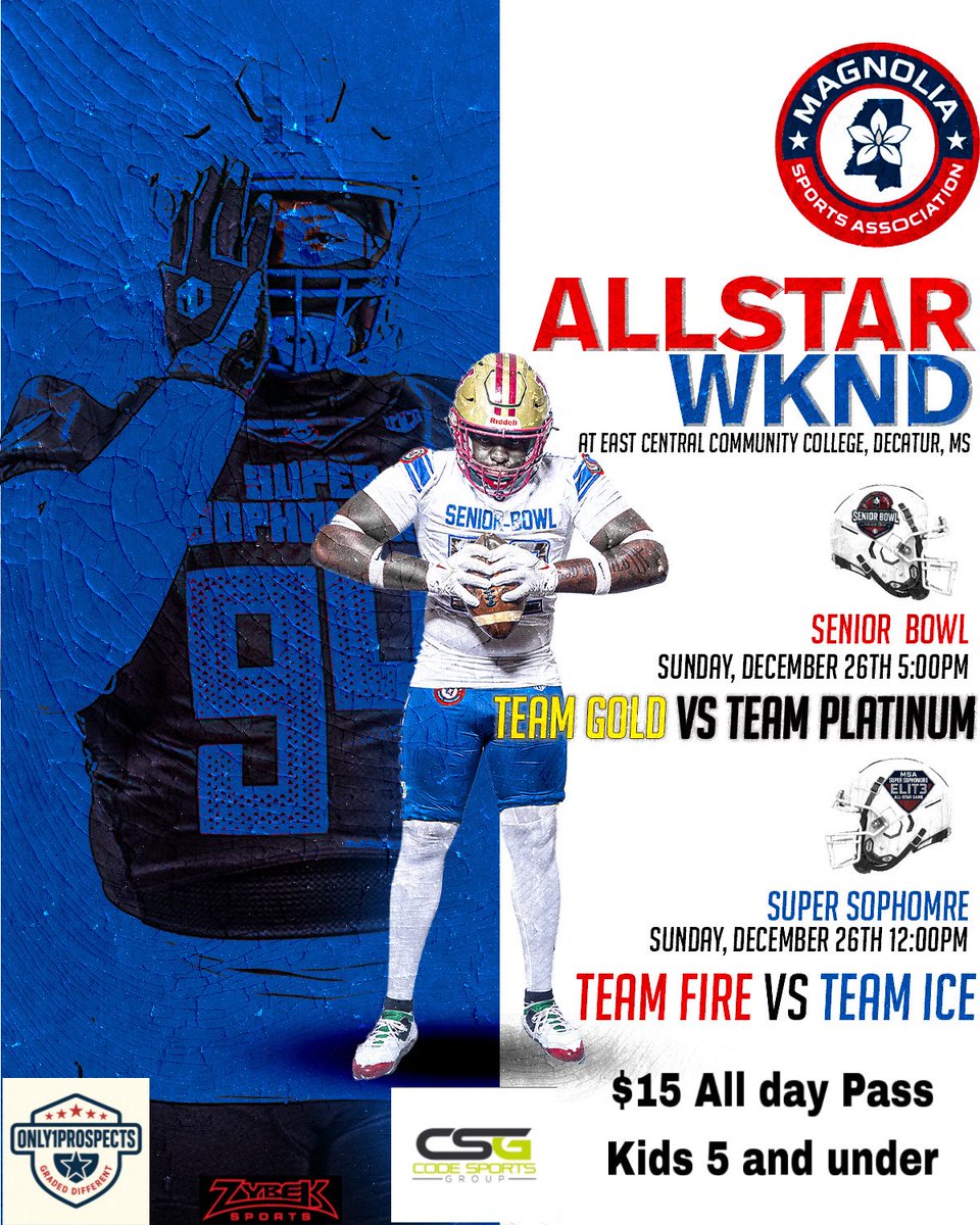MagnoliaAllstar's tweet image. 🚨 ROSTERS ARE LIVE 🚨

The 2025 MSA Senior Bowl rosters have been UNVEILED.

📍 East Central CC
📅 Dec 28, 2025
⏰ 5:00 PM
🏈 Gold Squad vs Platinum Squad

Powered by Major Drip Athletics
#MSASeniorBowl #Only1Prospects #MajorDripAthletics