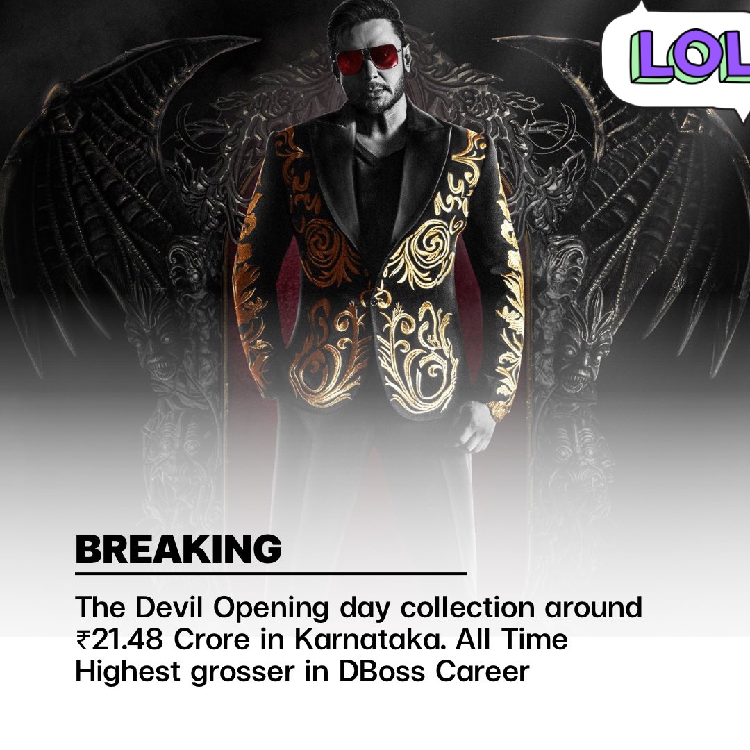 J_RGowda's tweet photo. #TheDevil Day1 Collection ₹21 Crores in Karnataka 💥💥💥

All Time highest non sequel film in Kannada Opening day Gross

#BoxOfficeSulthan #DBoss #BossOfSandalwood https://t.co/ky5YWlCM7a