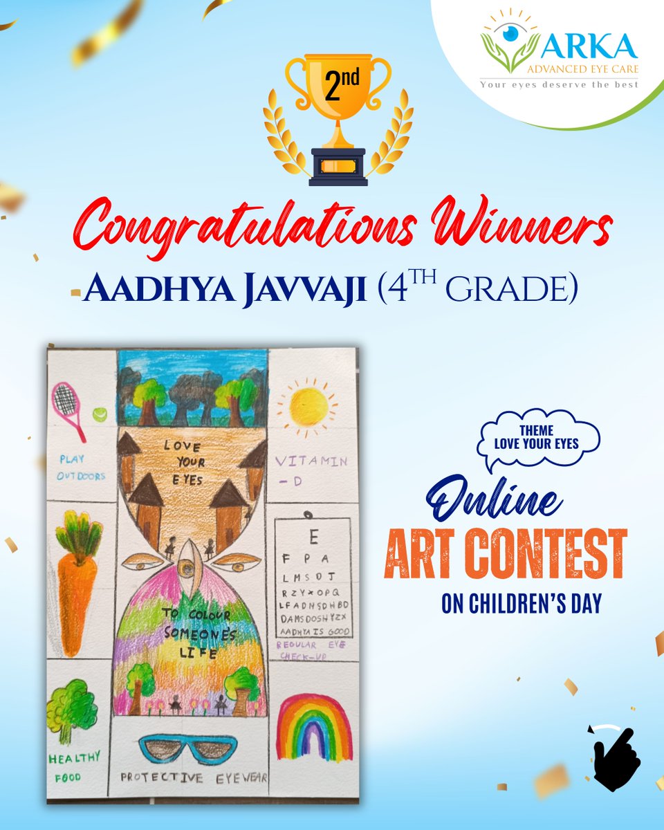 ArkaEye's tweet photo. 🎨 ONLINE ART CONTEST ALERT!
This Children’s Day, we celebrated creativity AND eye care! 💙

🏆 WINNER ANNOUNCEMENT
🎉 Congratulations to all the winners! Your amazing creativity has truly brightened our day. ✨
👁️

📞 Contact: +91 70320 41333

#ArkaAdvancedEyeCare #LoveYourEyes https://t.co/qJXVP6lR5I