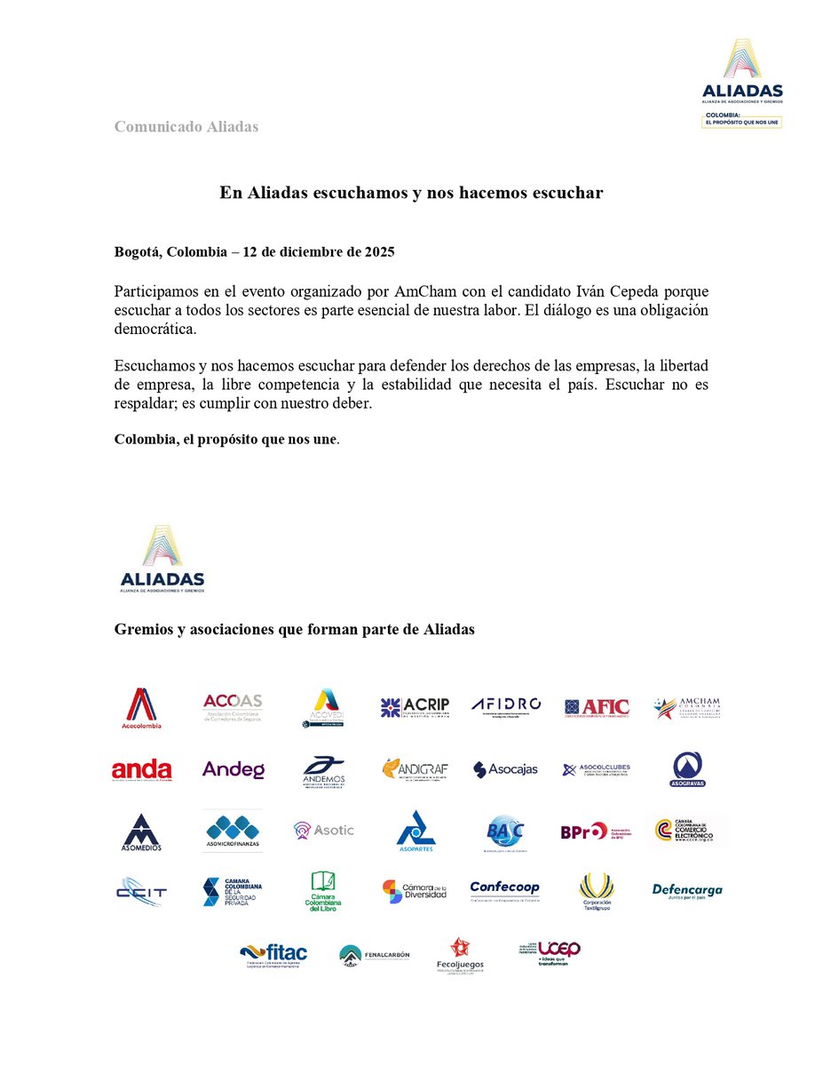 En Aliadas creemos que escuchar es parte del trabajo y dialogar es parte del país que queremos construir.
Reunirnos con los candidatos nos permite entender sus propuestas, compartir las prioridades del sector productivo y aportar a un debate público informado, plural y