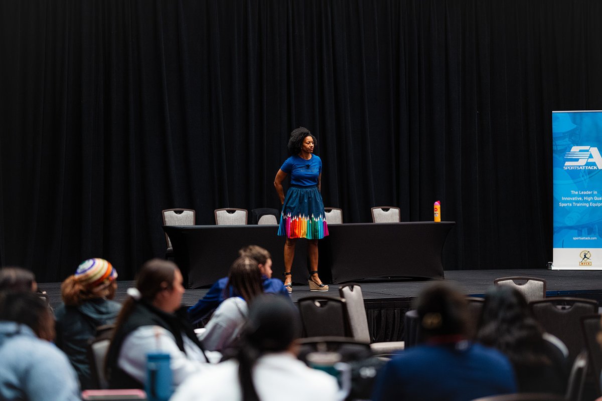 NFCAorg's tweet photo. Let's go!!! @jenfrytalks inspired everyone with her energetic "Don't Sugarcoat It: Coaching Leaders, Not Just Lineups" presentation in today's @MLB Together session. 🔥

#NFCA2025 #RakeItIn https://t.co/FK54UgKArR