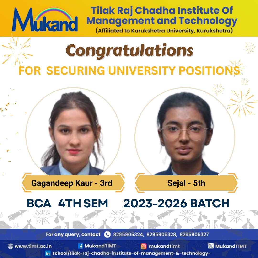 MukandTIMT's tweet photo. ☀️ Celebrating academic excellence at TIMT!
Our talented BCA 4th Semester students have once again secured top University Positions, showcasing consistent hard work, dedication, and a passion for learning.

#bca #universitytoppers #mukandtimt #timt #computersciencestudents https://t.co/ydRqYXQdbT
