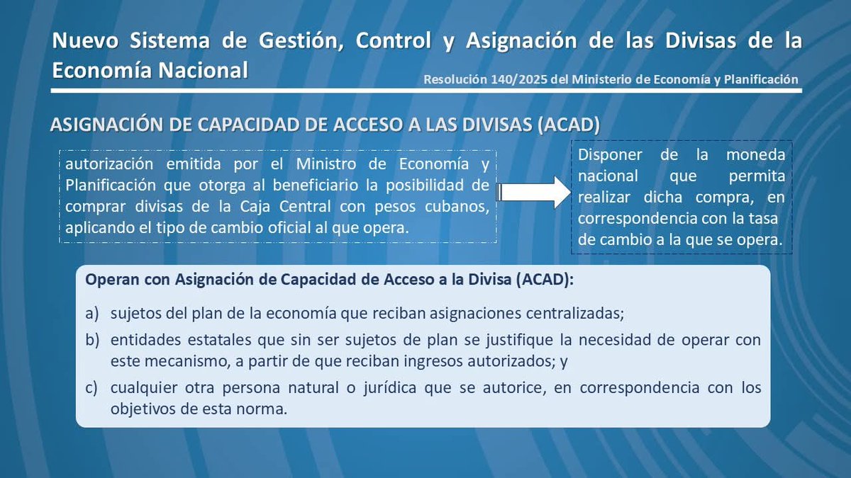 ¿A quién aplica el nuevo sistema de gestión, control y asignación de las divisas en la Economía Nacional? ¿Quiénes pueden tener cuentas en divisas? ¿Qué es el ACAD y cómo se accede a esta autorización?
Véalo aquí👇👇