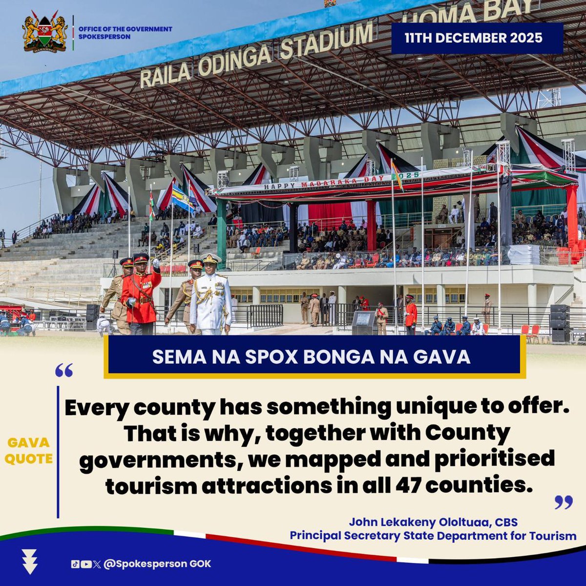 Every county has something unique to offer. That is why, together with County governments, we mapped &amp; prioritised tourism attractions in all 47 counties.— PS John Ololtuaa, State Department for Tourism on the Sema Na Spox Bonga Na Gava Podcast #HonouringTourism this Jamhuri Day
