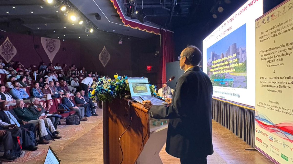 icmrnirwoh's tweet photo. Day#2 of #ReproNext started with Dr. Govindhaswamy Umapathy, CSIR-CCMB, Hyderabad, getting the Prof. B. B. Kaliwal Gold Medal Oration Award by SRBCE for his work on endocrine research in wildlife.
#ReproNext #ScientificConference #SRBCE https://t.co/1hg6Kf4KZ2