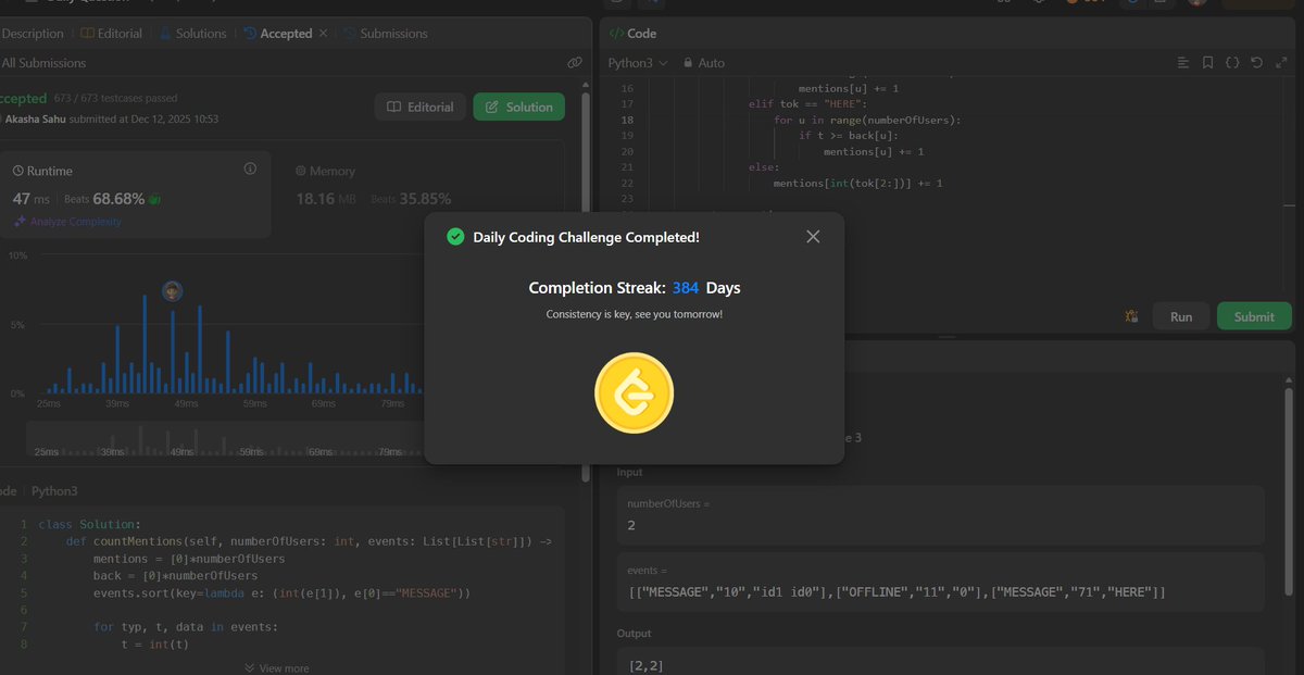 akashasahu07's tweet image. Day - 384
LeetCode daily challenge completed. Steady progress forward. 💻📈
#LeetCode #LeetCodeDaily #CodingPractice