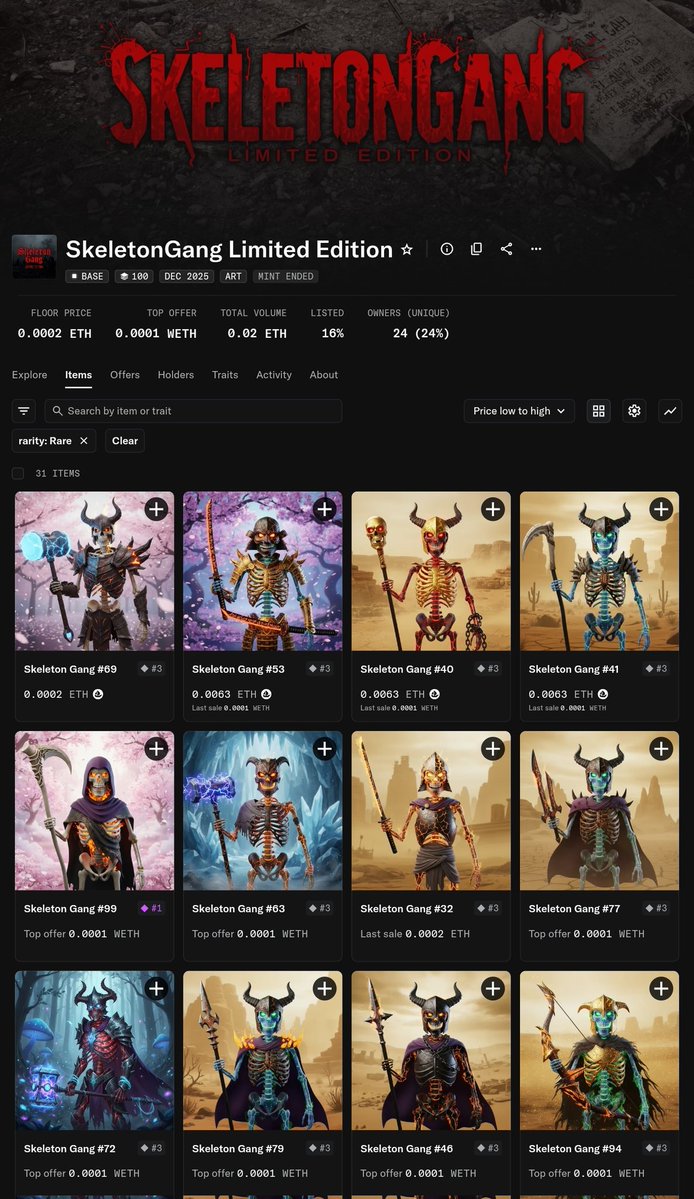 Skeletongang4's tweet image. 100% SOLD OUT! 🔥
Thank you for the massive support ❤️‍🔥

You can now buy/sell on the secondary market — join the SkeletonGang and be part of the journey. 🦴💀
opensea.io/collection/ske…
