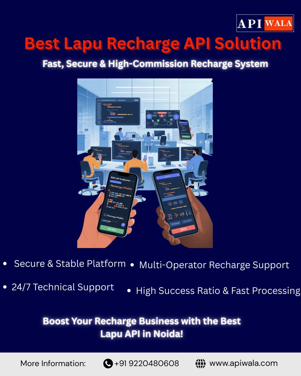 apiwala's tweet photo. ⚡ Best Lapu Recharge API Solution | Fast, Secure &amp; High-Commission System

Experience faster processing and smarter recharge management!
📞 Contact: +91 9220480608

🌐 Website: https://t.co/BBXFwXAnXR
#APIWala #LapuAPI #RechargeAPI #MobileRechargeBusiness #FintechAPI https://t.co/iUFGxXnZot